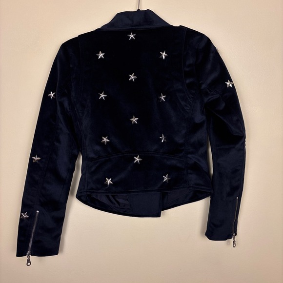 REBECCA MINKOFF Wes Star-Studded Velour Moto Jacket Navy Blue Women Size XS Zip - Picture 7 of 11